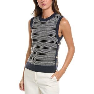 St. John Womens  Crew Side Placket Wool-Blend Tank, Navy